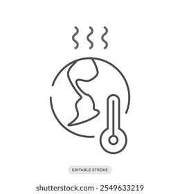 Global warming icon, the earth with thermometer icon, environment, nature symbol on white background - vector illustration