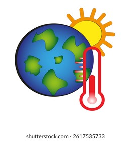 Global warming icon — Earth with thermometer and sun