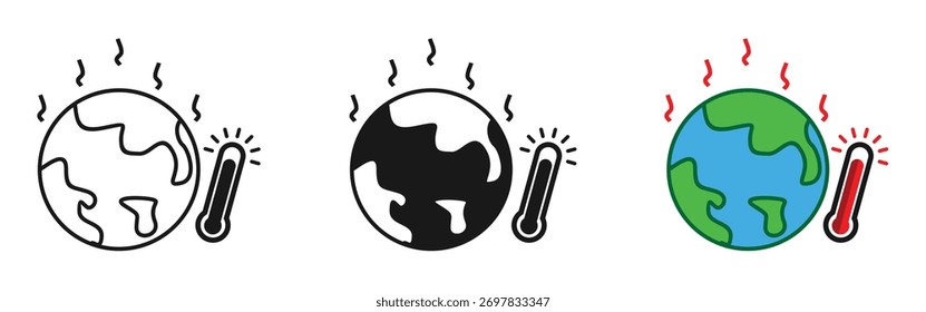 global warming icon, earth and thermometer.