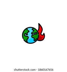Global warming icon. Ecology icon. Simple, flat, outline, black, color.