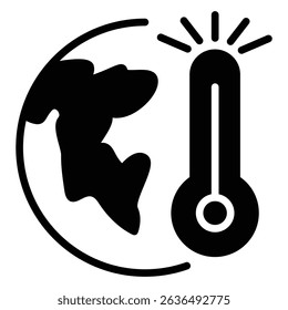 Global warming icon Flat outline fill black and white