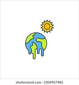 global warming icon Hot melt planet earth isolated on white background.