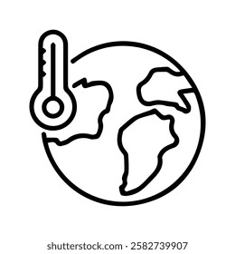 Global Warming Icon. Icon Illustration of global warming and climate change. Earth with thermometer sign. The Earth is in a Hot Temperature Condition. To Prevent Natural Damage and Climate Change.