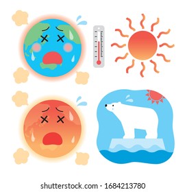 Global warming icon illustration set