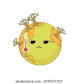 Global warming icon isolated on white background. Global warming doodle icon. Global warming cartoon icon. Flat icon. Perfect for education, ecology theme, presentation, social media, web, more