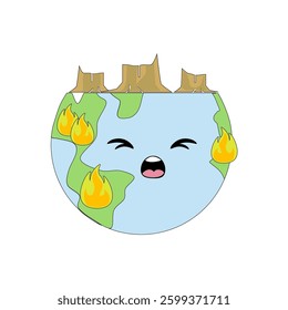 Global warming icon isolated on white background. Global warming doodle icon. Global warming cartoon icon. Flat icon. Perfect for education, ecology theme, presentation, social media, web, more