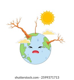 Global warming icon isolated on white background. Global warming doodle icon. Global warming cartoon icon. Flat icon. Perfect for education, ecology theme, presentation, social media, web, more