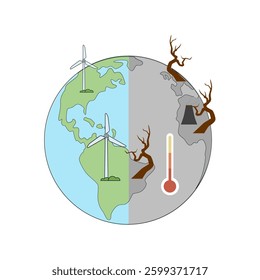 Global warming icon isolated on white background. Global warming doodle icon. Global warming cartoon icon. Flat icon. Perfect for education, ecology theme, presentation, social media, web, more