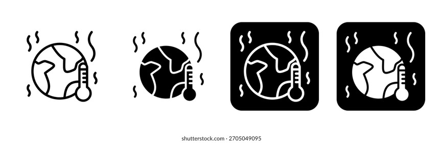 Línea de icono de calentamiento global y Colección de estilo de relleno negro