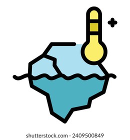 Vector de contorno de icono del calentamiento global. El nivel del mar. Color del cambio climático plano