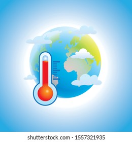 Global Warming Icon And Red Thermometer Vector