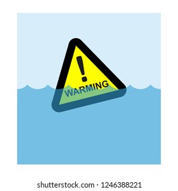 GLOBAL WARMING ICON, road sign danger warning floating in the water 
