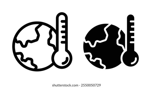 Global warming Icon set in black filled and line.