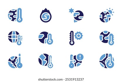Conjunto de iconos de calentamiento global. Estilo audaz. Colores duotónicos. calentamiento global, calor, temperatura.