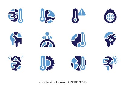 Global warming icon set. Bold style. Duotone colors. global warming, global, greenhouse effect, ecology.
