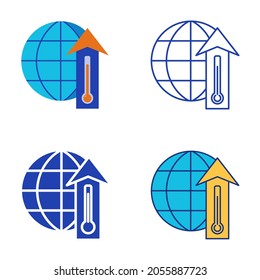 Global warming icon set in flat and line style. Temperature rise on Earth planet. Vector illustration.