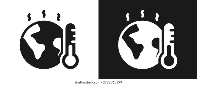 Global Warming Icon Set Glyph In White And Black Background