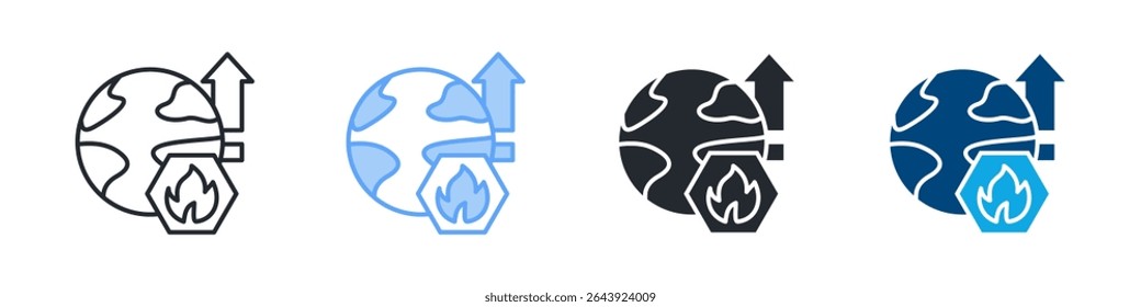 Global Warming Icon Set Multiple Style. Design In Outline, Blue, Glyph, Dual Tone