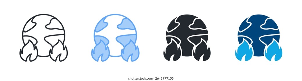 Global Warming Icon Set Multiple Style. Design In Outline, Blue, Glyph, Dual Tone
