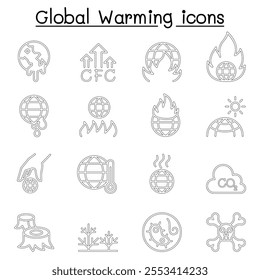 Global Warming icon set in thin line style