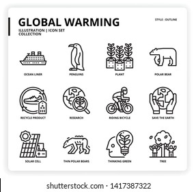 Global Warming icon set for web design, book, magazine, poster, ads, app, etc.