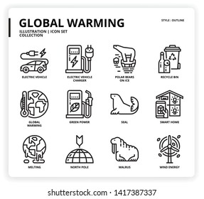 Global Warming icon set for web design, book, magazine, poster, ads, app, etc.