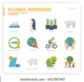 Global Warming icon set for web design, book, magazine, poster, ads, app, etc.