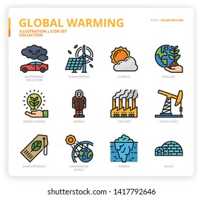 Global Warming icon set for web design, book, magazine, poster, ads, app, etc.
