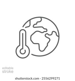 Global warming icon. Simple outline style. Climate change, warm, temperature, earth, world, globe, thermometer, environment concept. Thin line symbol. Vector illustration isolated. Editable stroke.