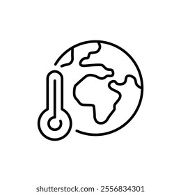 Global warming icon. Simple outline style. Climate change, warm, temperature, earth, world, globe, thermometer, environment concept. Thin line symbol. Vector illustration isolated.