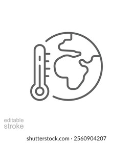 Global warming icon. Simple outline style. Climate change, warm, temperature, earth, world, globe, thermometer, environment concept. Thin line symbol. Vector illustration isolated. Editable stroke.