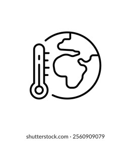 Global warming icon. Simple outline style. Climate change, warm, temperature, earth, world, globe, thermometer, environment concept. Thin line symbol. Vector illustration isolated.