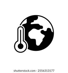 Global warming icon. Simple solid style. Climate change, warm, temperature, earth, world, globe, thermometer, environment concept. Black silhouette, glyph symbol. Vector illustration isolated.