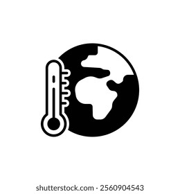 Global warming icon. Simple solid style. Climate change, warm, temperature, earth, world, globe, thermometer, environment concept. Black silhouette, glyph symbol. Vector illustration isolated.