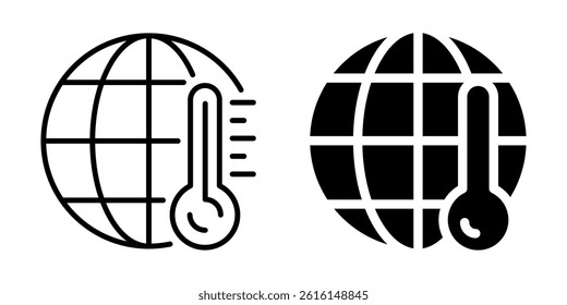 Global warming icon with thermometer and earth. Silhouette and line style.