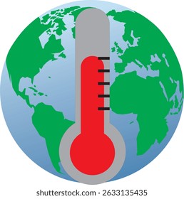 Global warming icon with thermometer and earth