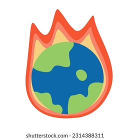 Global warming icon. World with fire. World icon. Earth icon. Vector. Illustration. Flat design. Ready to use. Easy to customize.
