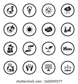 Global Warming Icons. Black Flat Design In Circle. Vector Illustration.