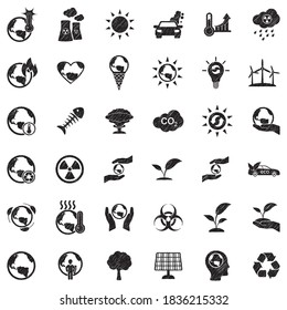Iconos de calentamiento global. Diseño de esgrima negra. Ilustración vectorial.