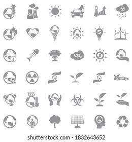 Global Warming Icons. Gray Flat Design. Vector Illustration.