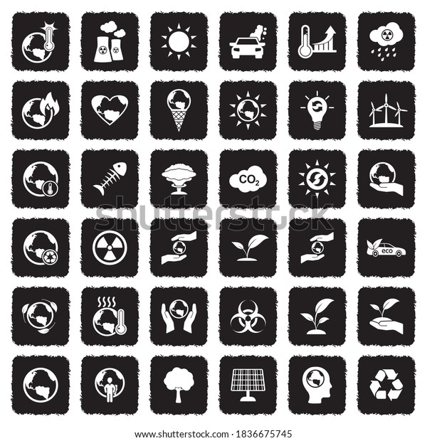 Global Warming Icons. Grunge Black Flat\
Design. Vector\
Illustration.