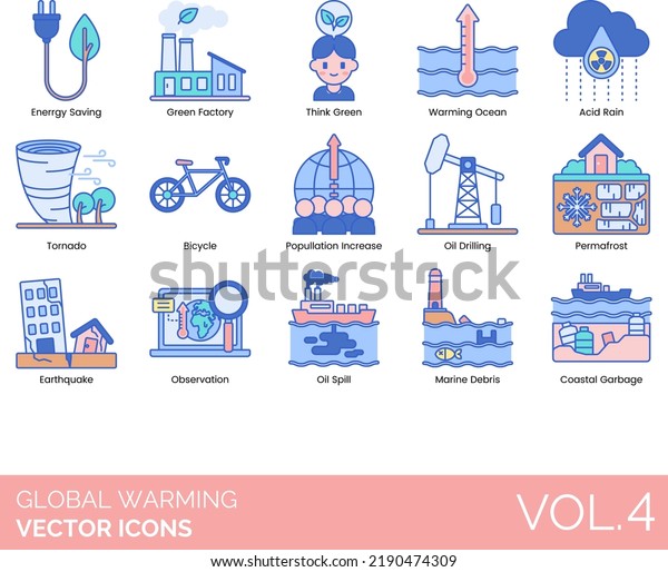 Global Warming Icons including Air Pollution,\
Animals, Carbon Dioxide, Desert, Drought, Earth, Ecology,\
Extinction, Extreme Weather, Factory, Flood, Food Scarcity, Forest,\
Fossil Fuel, Global\
Warming