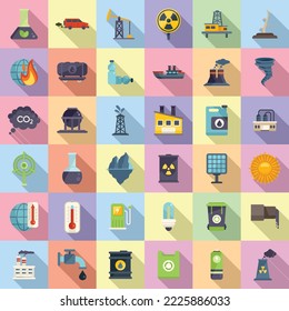 Los iconos del calentamiento global establecen un vector plano. El cambio climático. Caliente terrestre