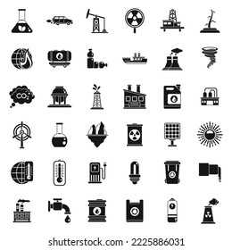 Global warming icons set simple vector. Climate change. Earth warm