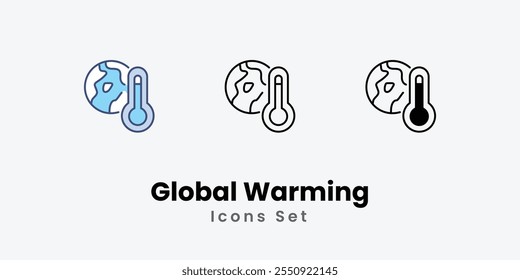 Global Warming Icons set thin line and glyph vector icon illustration