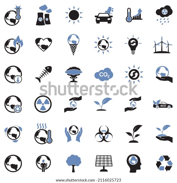Global Warming Icons. Two Tone Flat Design.\
Vector Illustration.
