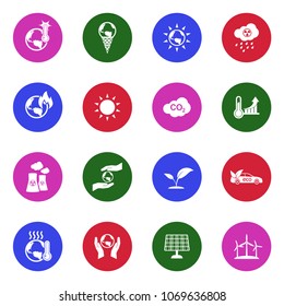 Global Warming Icons. White Flat Design In Circle. Vector Illustration. 