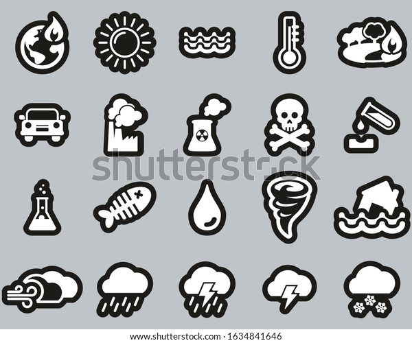 Global\
Warming Icons White On Black Sticker Set\
Big