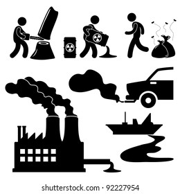 Global Warming Illegal  Pollution Destroying Green Environment Concept Icon Symbol Sign Pictogram