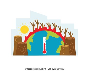 Global Warming Illustration Earth burning 